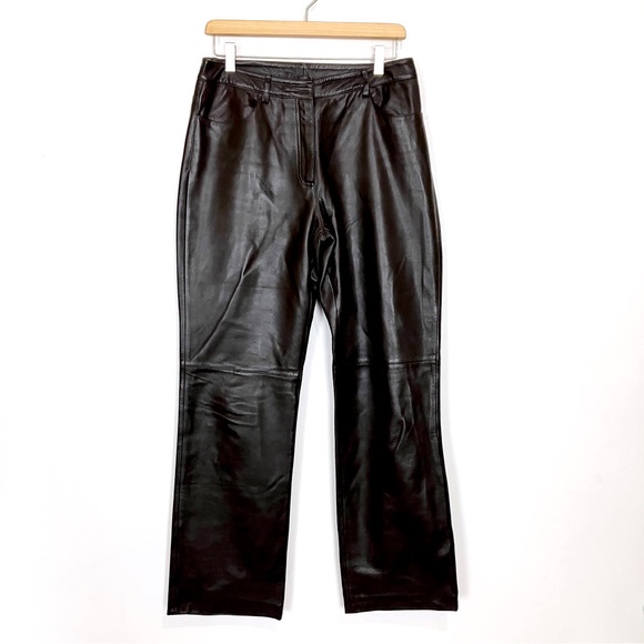 Vintage leather pants dark brown high waisted straight leg 90s y2k biker - Picture 1 of 8